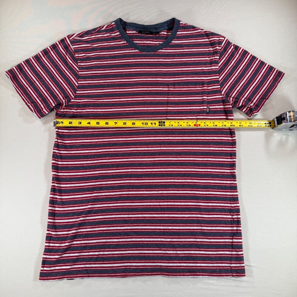 Vans Striped T Shirt Mens Size L Short Sleeve Pocket Tee Burgundy Gray White - Picture 4 of 6